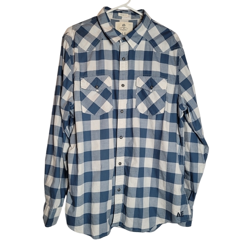American Eagle Men's Vintage Fit Plaid Lightweight Snap Front Shirt Size XXL